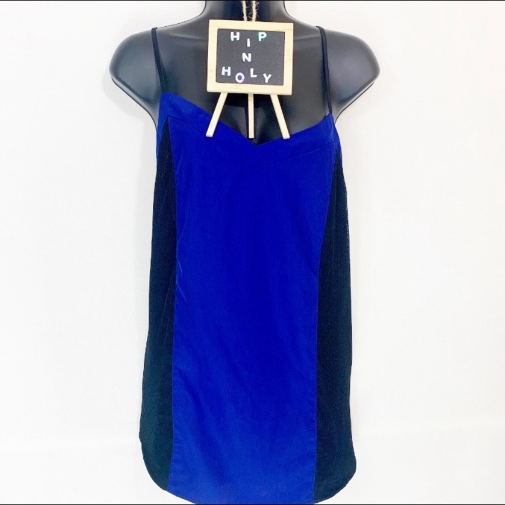 NICOLE MILLER Spaghetti Strap Top Blue Black Large